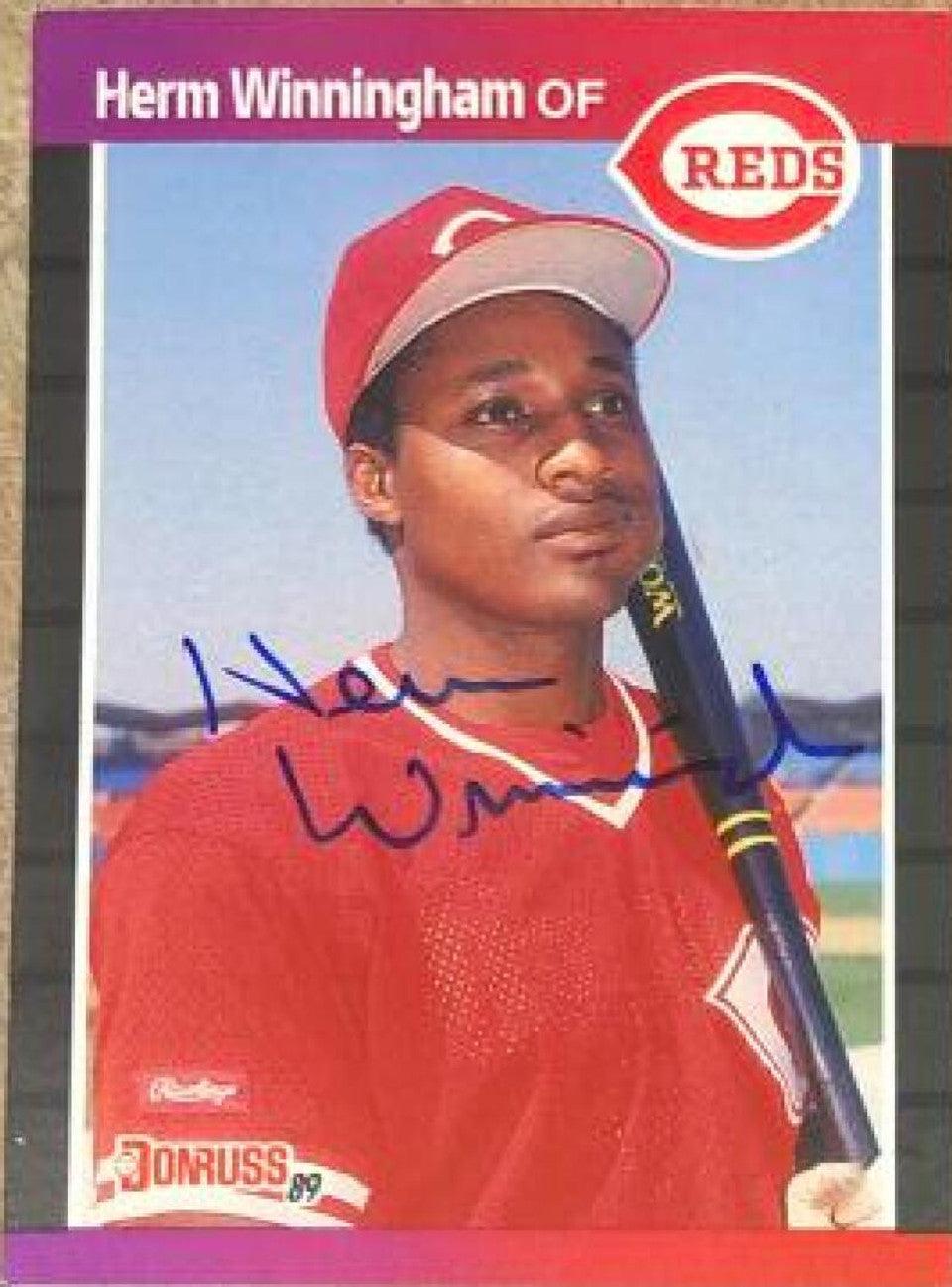 Herm Winningham Signed 1989 Donruss Baseball Card - Cincinnati Reds - PastPros