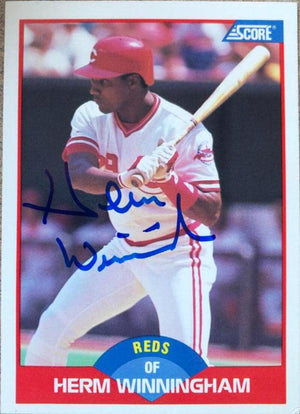Herm Winningham Signed 1989 Score Baseball Card - Cincinnati Reds - PastPros
