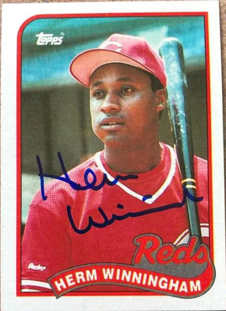 Herm Winningham Signed 1989 Topps Baseball Card - Cincinnati Reds