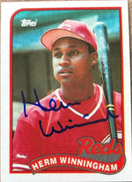 Herm Winningham Signed 1989 Topps Baseball Card - Cincinnati Reds