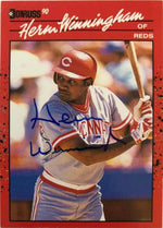Herm Winningham Signed 1990 Donruss Baseball Card - Cincinnati Reds