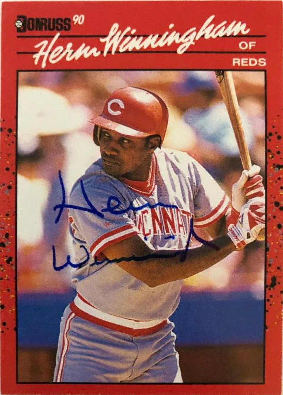 Herm Winningham Signed 1990 Donruss Baseball Card - Cincinnati Reds