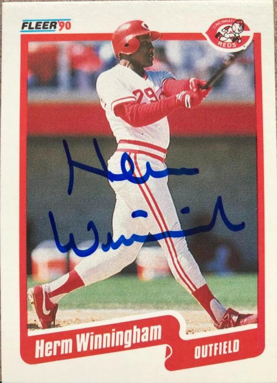 Herm Winningham Signed 1990 Fleer Baseball Card - Cincinnati Reds