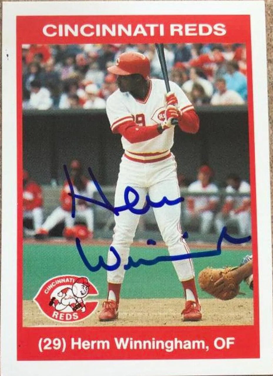 Herm Winningham Signed 1990 Kahn's Baseball Card - Cincinnati Reds