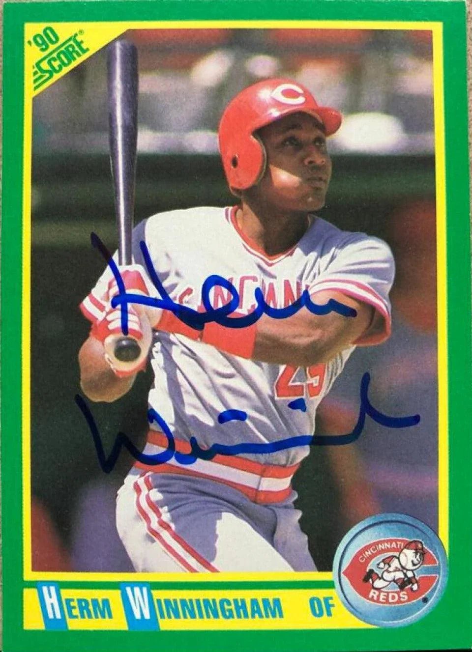 Herm Winningham Signed 1990 Score Baseball Card - Cincinnati Reds