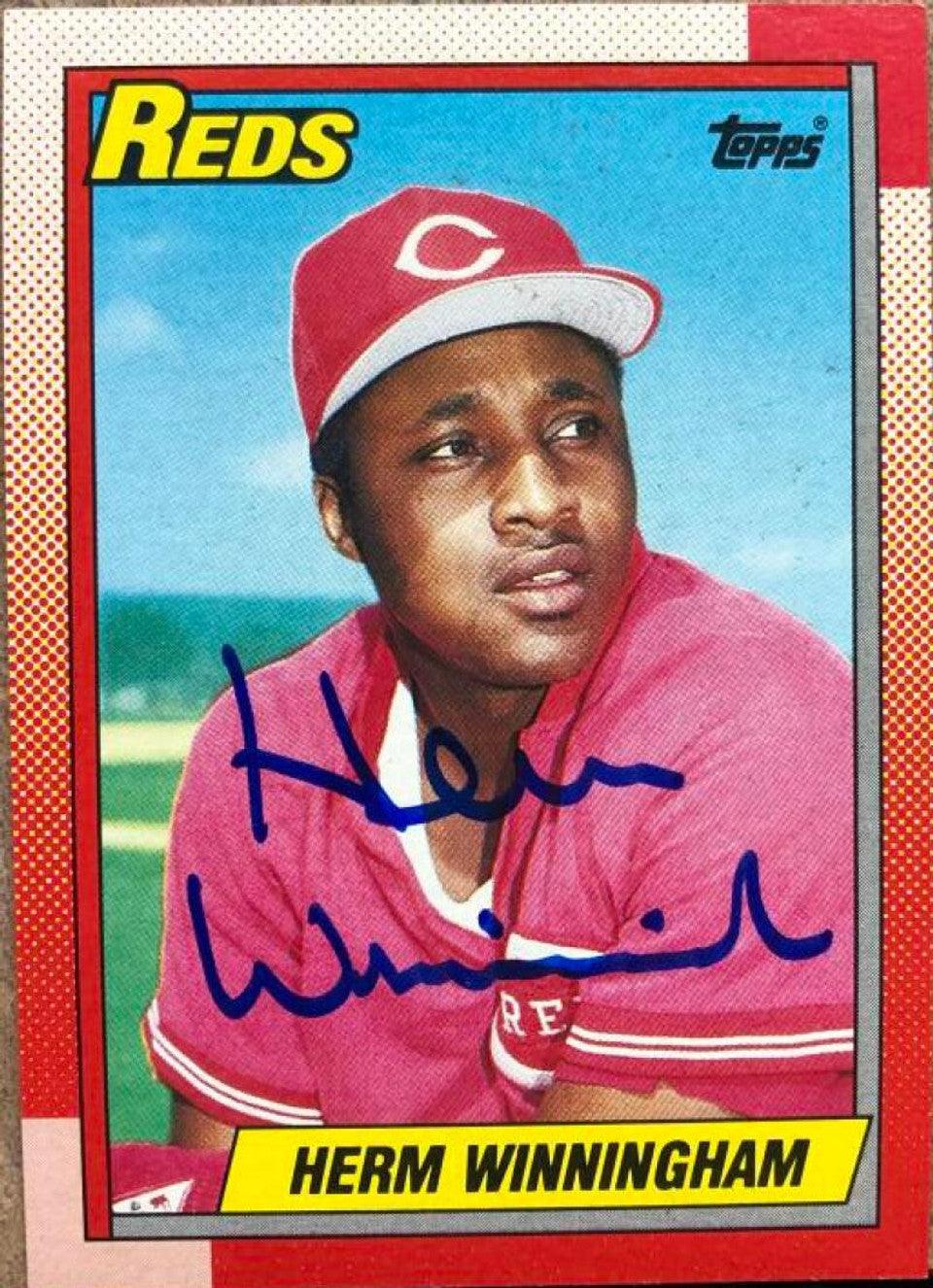 Herm Winningham Signed 1990 Topps Baseball Card - Cincinnati Reds - PastPros