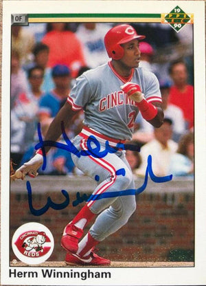 Herm Winningham Signed 1990 Upper Deck Baseball Card - Cincinnati Reds - PastPros