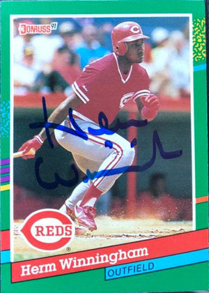 Herm Winningham Signed 1991 Donruss Baseball Card - Cincinnati Reds - PastPros