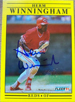 Herm Winningham Signed 1991 Fleer Baseball Card - Cincinnati Reds - PastPros