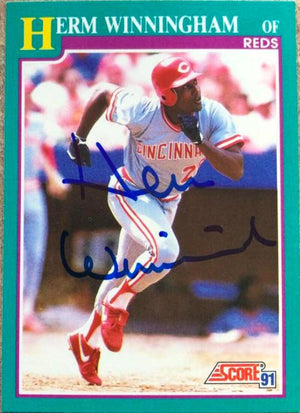 Herm Winningham Signed 1991 Score Baseball Card - Cincinnati Reds - PastPros