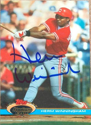 Herm Winningham Signed 1991 Stadium Club Baseball Card - Cincinnati Reds - PastPros