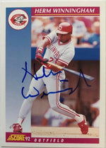 Herm Winningham Signed 1992 Score Baseball Card - Cincinnati Reds