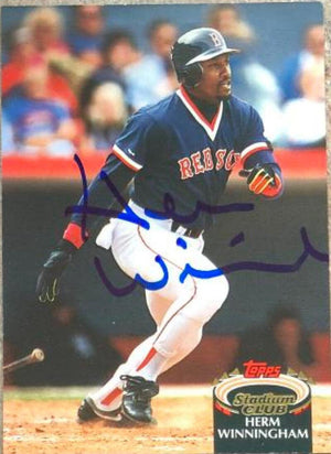 Herm Winningham Signed 1992 Stadium Club Baseball Card - Boston Red Sox - PastPros
