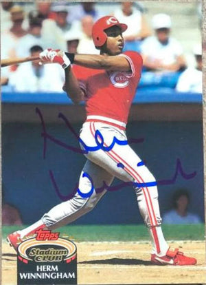 Herm Winningham Signed 1992 Stadium Club Baseball Card - Cincinnati Reds