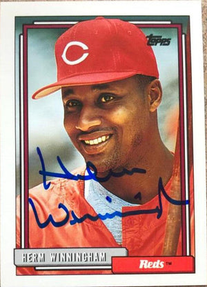 Herm Winningham Signed 1992 Topps Baseball Card - Cincinnati Reds - PastPros
