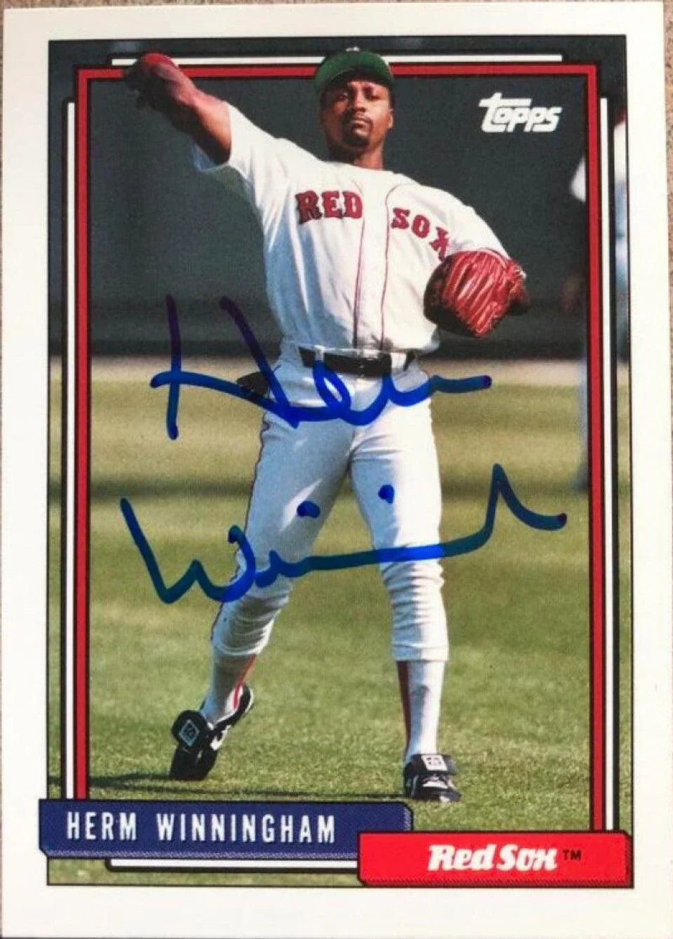 Herm Winningham Signed 1992 Topps Traded Baseball Card - Boston Red Sox
