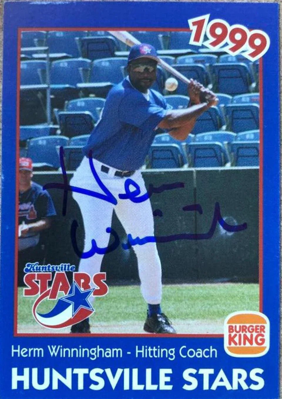 Herm Winningham Signed 1999 Burger King Baseball Card - Huntsville Stars