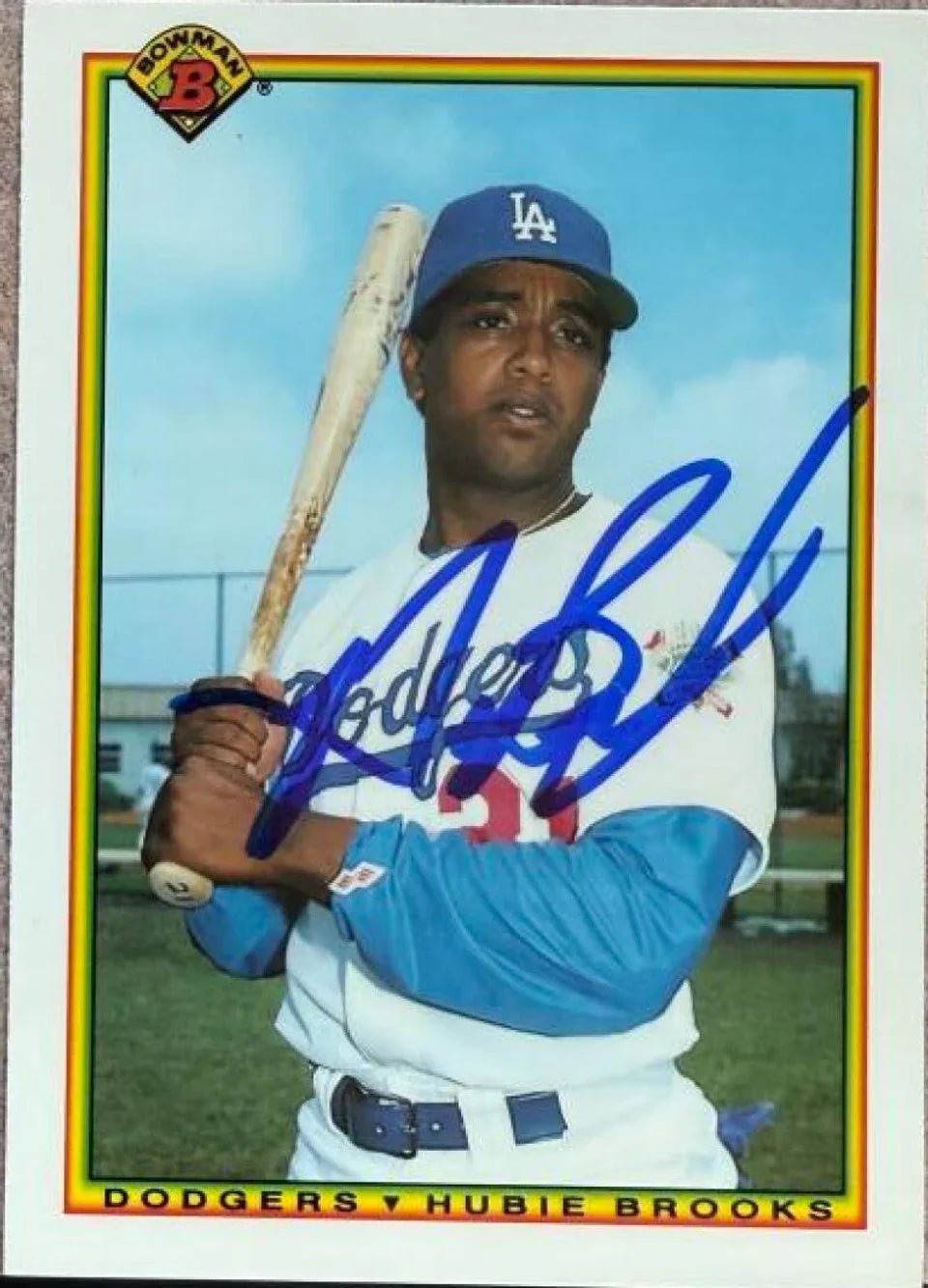 Hubie Brooks Signed 1990 Bowman TIFFANY Baseball Card - Los Angeles Dodgers