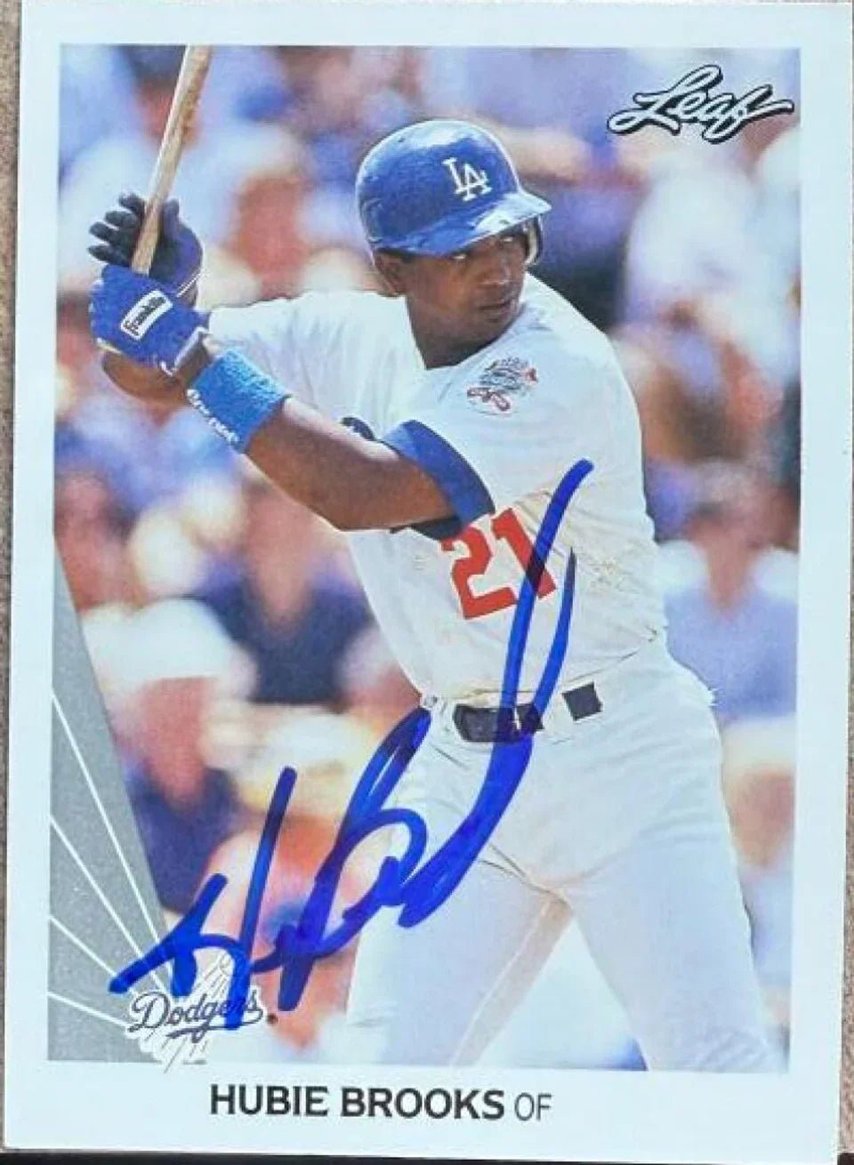 Hubie Brooks Signed 1990 Leaf Baseball Card - Los Angeles Dodgers - PastPros