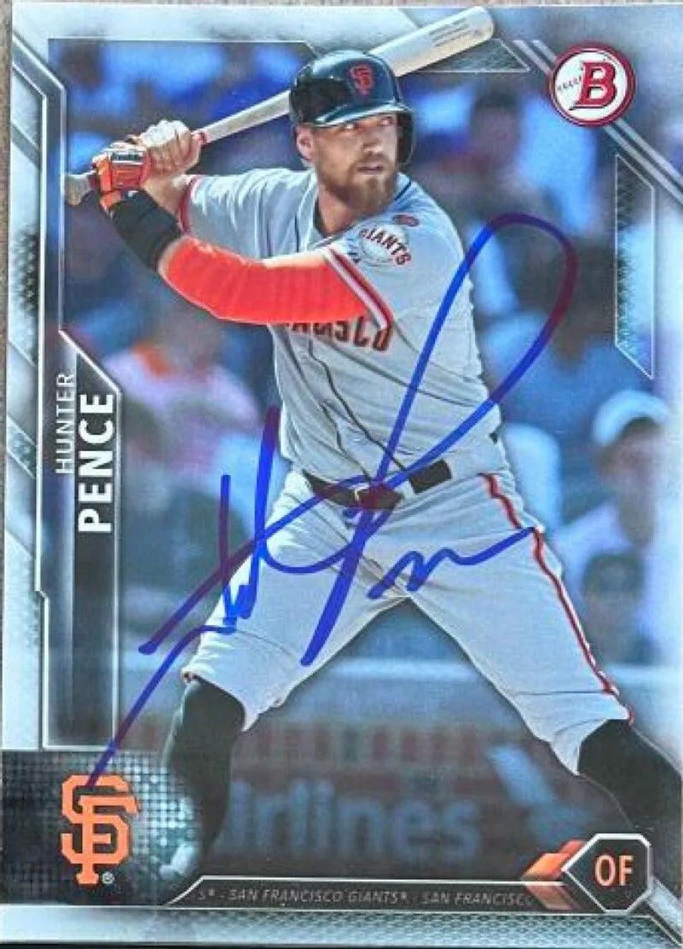 Hunter Pence Signed 2016 Bowman Baseball Card - San Francisco Giants