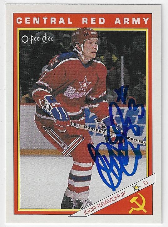 Igor Kravchuk Signed 1990-91 O-Pee-Chee Russians Insert Hockey Card - Central Red Army