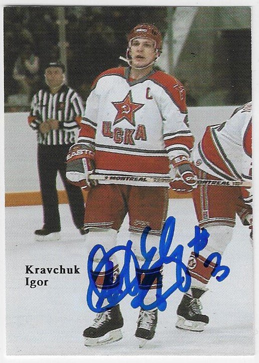 Igor Kravchuk Signed 1991-92 Red Ace Russian Stars Hockey Card - CSKA Moscow