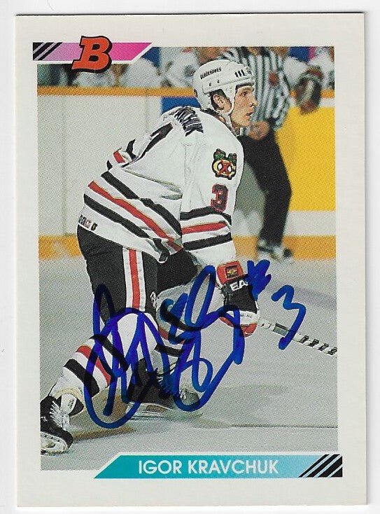 Igor Kravchuk Signed 1992-93 Bowman Hockey Card - Chicago Blackhawks