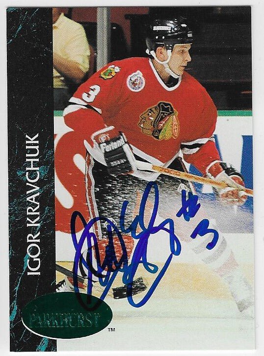Igor Kravchuk Signed 1992-93 Parkhurst Emerald Ice Hockey Card - Chicago Blackhawks