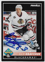 Igor Kravchuk Signed 1992-93 Pinnacle Hockey Card - Chicago Blackhawks