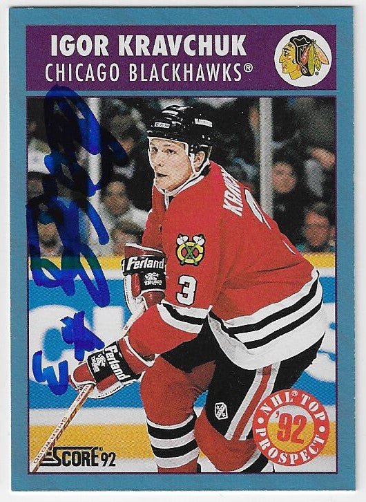 Igor Kravchuk Signed 1992 - 93 Score Canadian Hockey Card - Chicago Blackhawks - PastPros