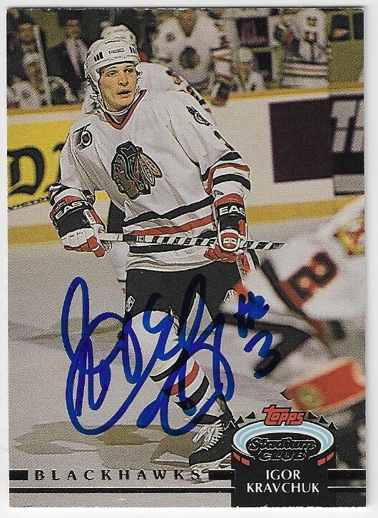 Igor Kravchuk Signed 1992 - 93 Stadium Club Hockey Card - Chicago Blackhawks - PastPros