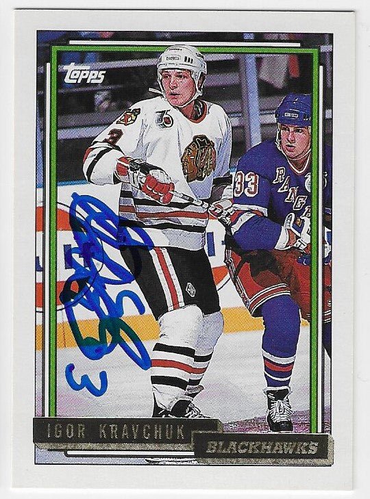 Igor Kravchuk Signed 1992-93 Topps Gold Hockey Card - Chicago Blackhawks