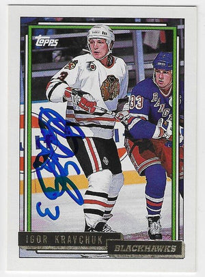 Igor Kravchuk Signed 1992-93 Topps Gold Hockey Card - Chicago Blackhawks