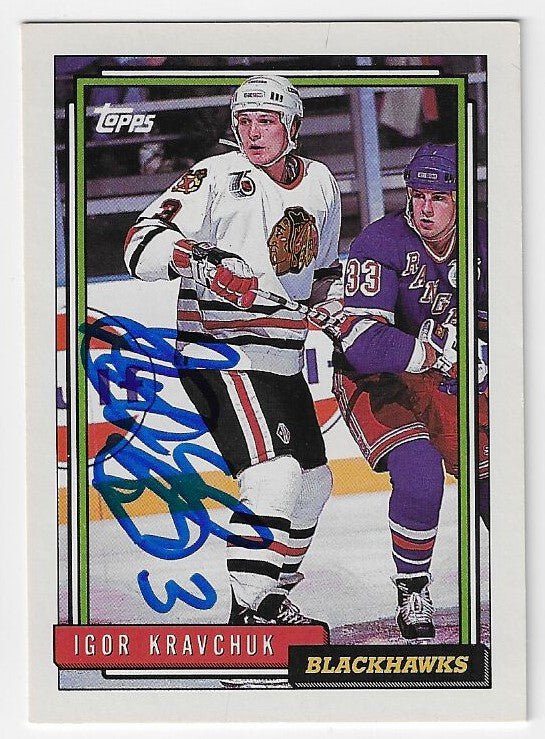 Igor Kravchuk Signed 1992-93 Topps Hockey Card - Chicago Blackhawks