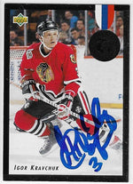 Igor Kravchuk Signed 1992-93 Upper Deck Euro Stars Hockey Card - Chicago Blackhawks