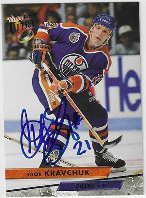 Igor Kravchuk Signed 1993-94 Fleer Ultra Hockey Card - Edmonton Oilers