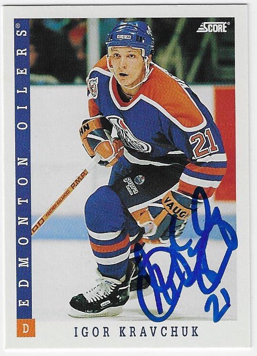 Igor Kravchuk Signed 1993-94 Score Hockey Card - Edmonton Oilers (Canadian)