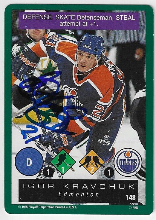 Igor Kravchuk Signed 1995-96 Playoff One-on-One Hockey Card - Edmonton Oilers