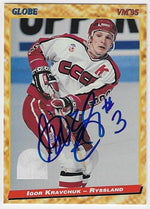 Igor Kravchuk Signed 1995 Semic Globe (Swedish) Hockey Card - Russia