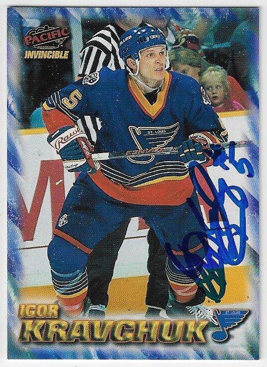 Igor Kravchuk Signed 1997 - 98 Pacific Invincible NHL Regime Hockey Card - St Louis Blues - PastPros