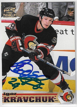 Igor Kravchuk Signed 1998-99 Pacific Paramount Hockey Card - Ottawa Senators