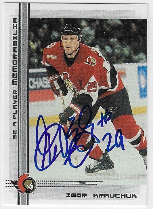 Igor Kravchuk Signed 2000-01 Be A Player (BAP) Memorabilia Hockey Card - Ottawa Senators