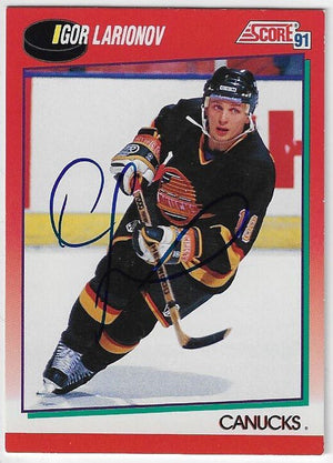 Igor Larionov Signed 1991-92 Score (Canadian) Hockey Card - Vancouver Canucks