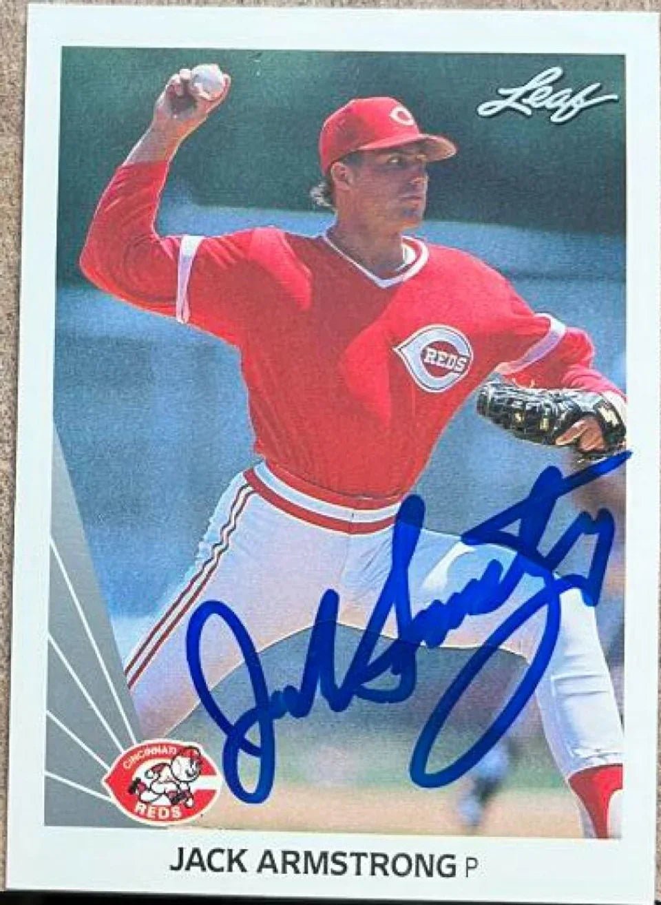 Jack Armstrong Signed 1990 Leaf Baseball Card - Cincinnati Reds - PastPros