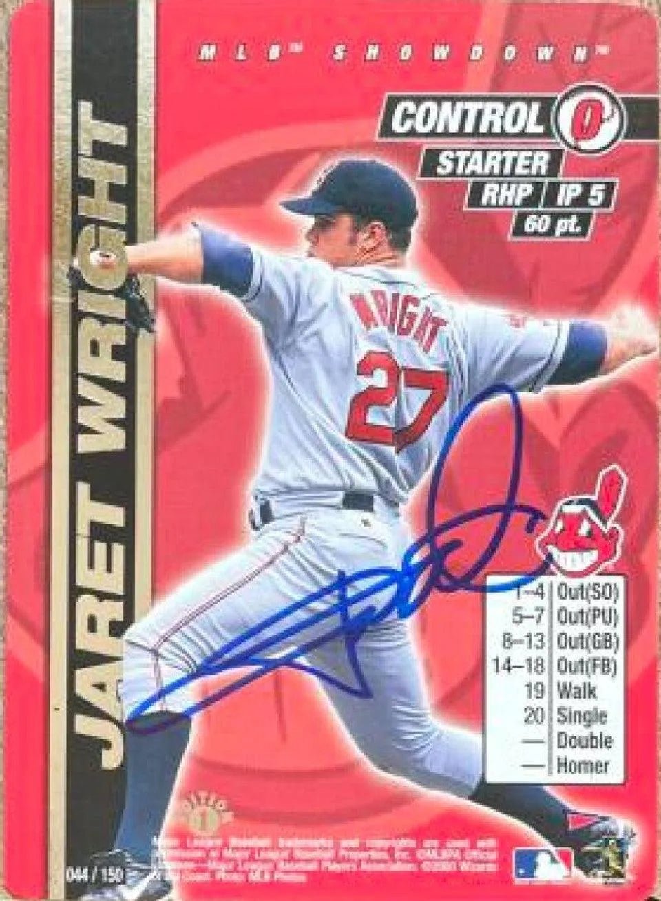 Jaret Wright Signed 2000 MLB Showdown Pennant Run 1st Edition Baseball Card - Cleveland Indians