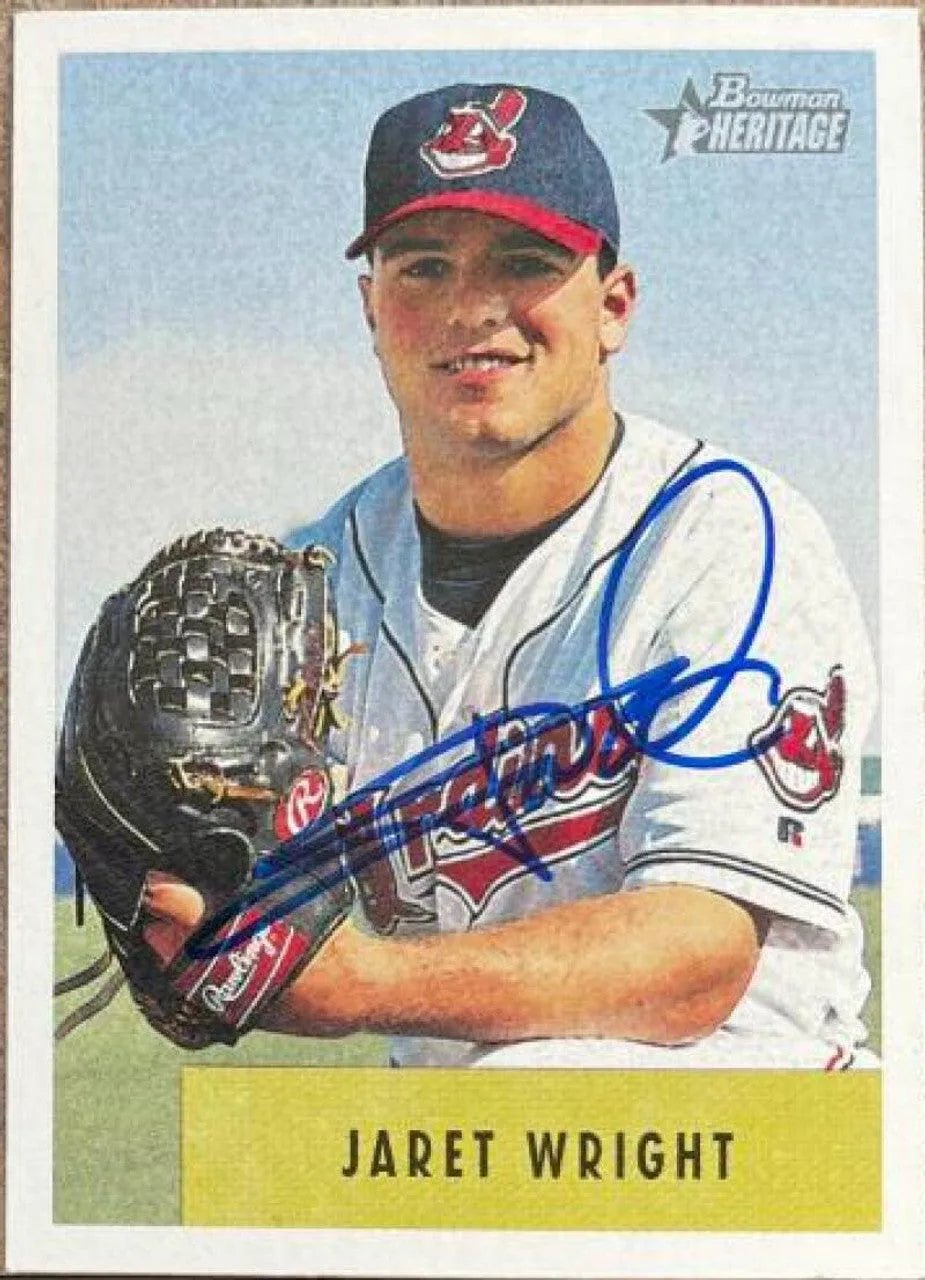 Jaret Wright Signed 2002 Bowman Heritage Baseball Card - Cleveland Indians