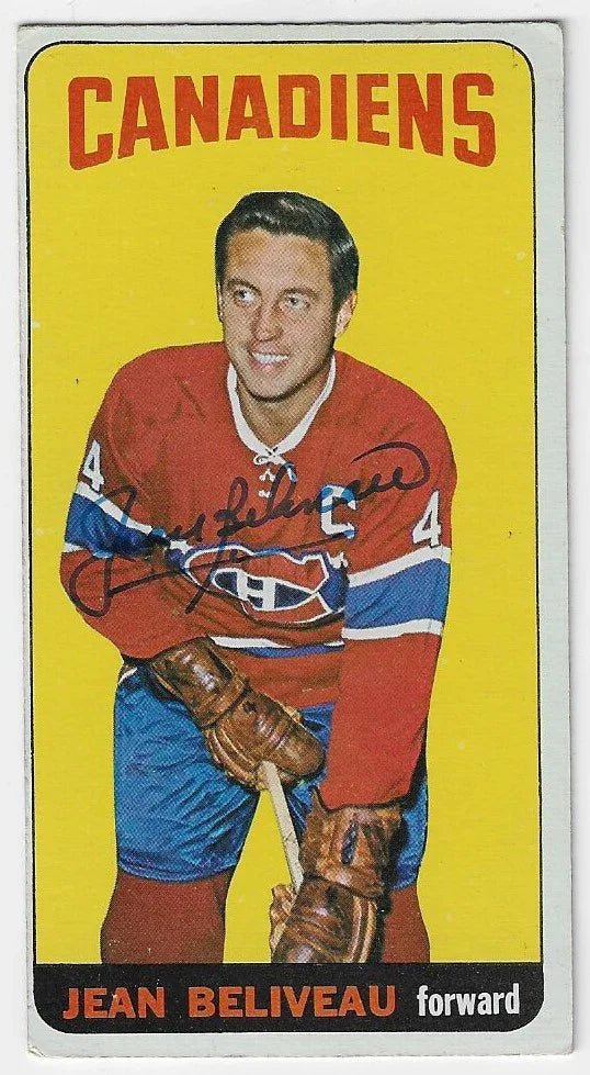Jean Beliveau Signed 1964-65 Topps Tall Boys Hockey Card - Montreal Canadiens