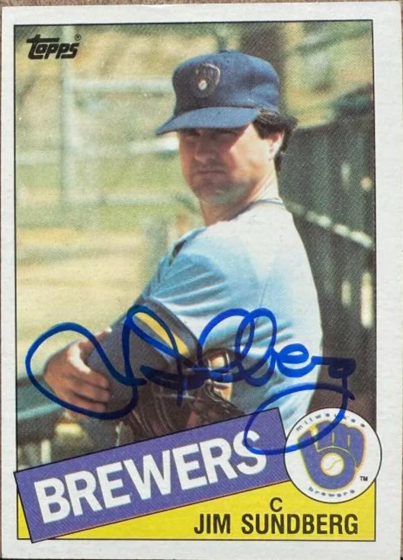 Jim Sundberg Signed 1985 Topps Baseball Card - Milwaukee Brewers #446