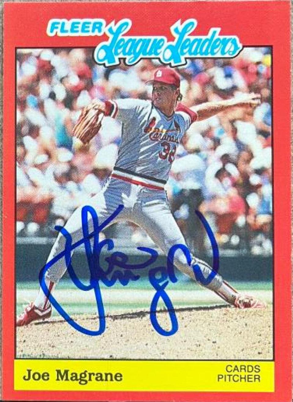 Joe Magrane Signed 1989 Fleer League Leaders Baseball Card - St Louis Cardinals - PastPros