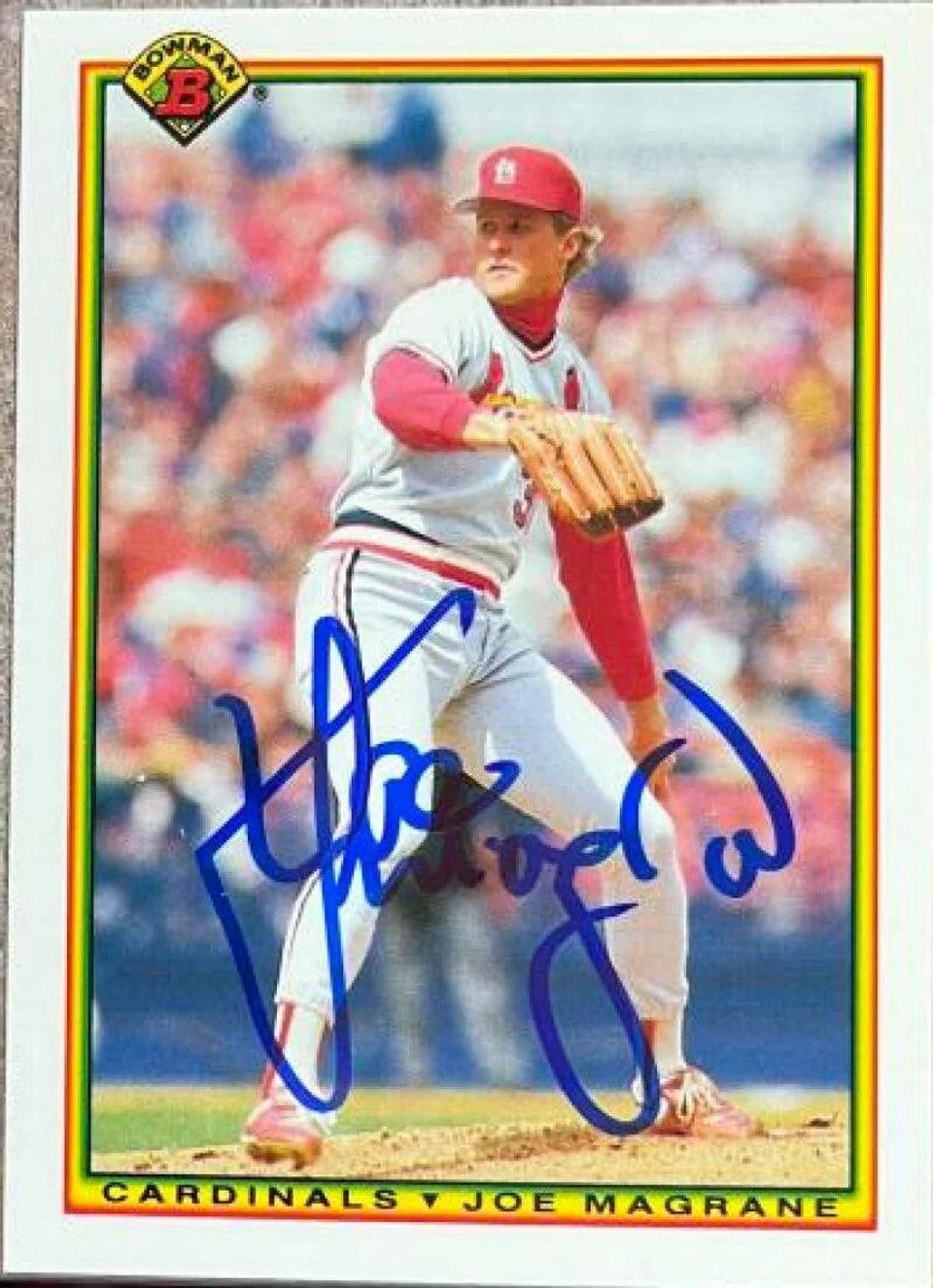 Joe Magrane Signed 1990 Bowman Tiffany Baseball Card - St Louis Cardinals